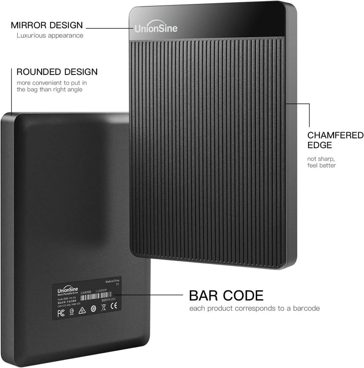 Disque dur externe UnionSine 2,5" 500 Go ultra fin et portable USB 3.0 SATA HDD – Image 1